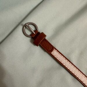 Brown and White Belt with Silver Buckle